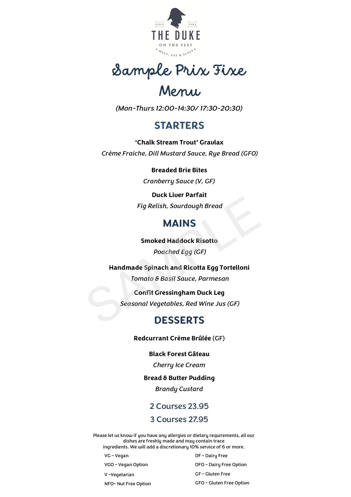 New Prix Fixe Menu - Great Taste, Great Value | The Duke on The Test